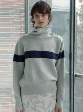facade pattern高领毛衣女秋冬新款韩小众MOONDAL条纹针织衫