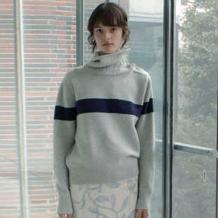 facade pattern高领毛衣女秋冬新款韩小众MOONDAL条纹针织衫