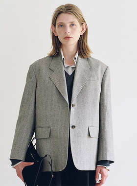 facade pattern灰色西装外套女秋冬新韩系极简小众高级款羊毛西服