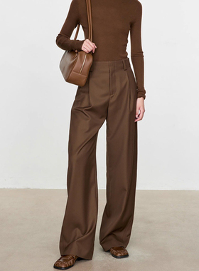 facade pattern阔腿裤女新款精纺羊毛高腰显瘦连腰微弧休闲神裤