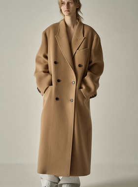 Facade pattern羊毛大衣秋冬季新款韩版西装领长袖中长款毛呢外套