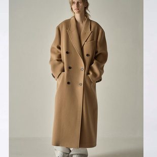 Facade pattern羊毛大衣秋冬季新款韩版西装领长袖中长款毛呢外套