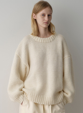 facade pattern羊毛针织衫女秋冬慵懒风宽松显瘦加厚保暖圆领毛衣