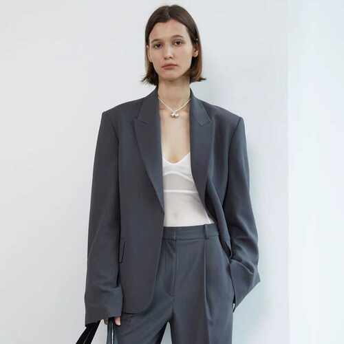 灰色宽松西装外套小众