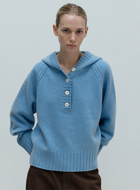 facade pattern羊毛针织衫女秋冬高级感宽松显瘦保暖连帽羊绒毛衣