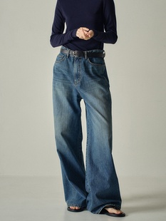 Facade pattern牛仔裤女秋冬新款设计师小众阔腿裤拖地裤长裤子