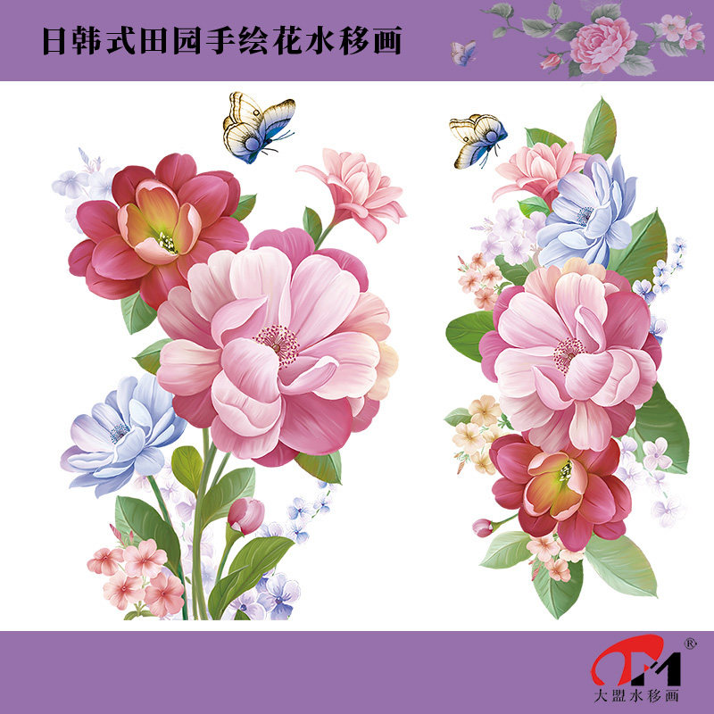 4.31山茶花韩式手绘花田园水移画日式家具厨卫洁具玻璃杯瓷砖装饰