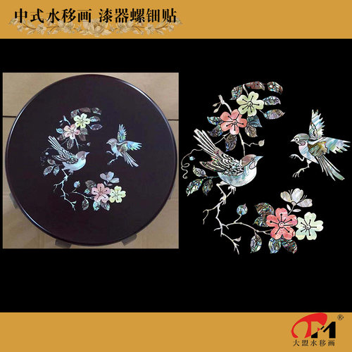 中式花鸟螺钿水移画家具凳子木器