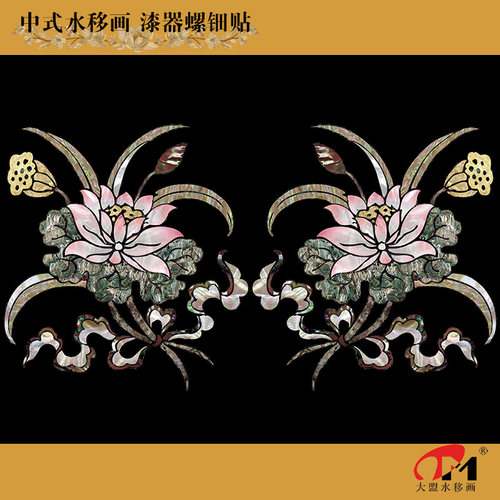中式荷花螺钿贴家具凳子漆器玻璃