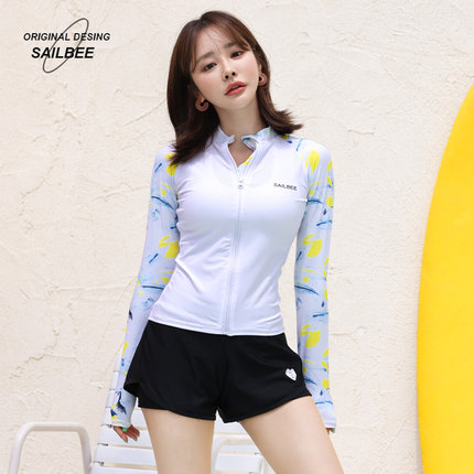分体泳衣女夏显瘦遮肚保守运动潜水服冲浪服平角长袖专业遮肉泳装
