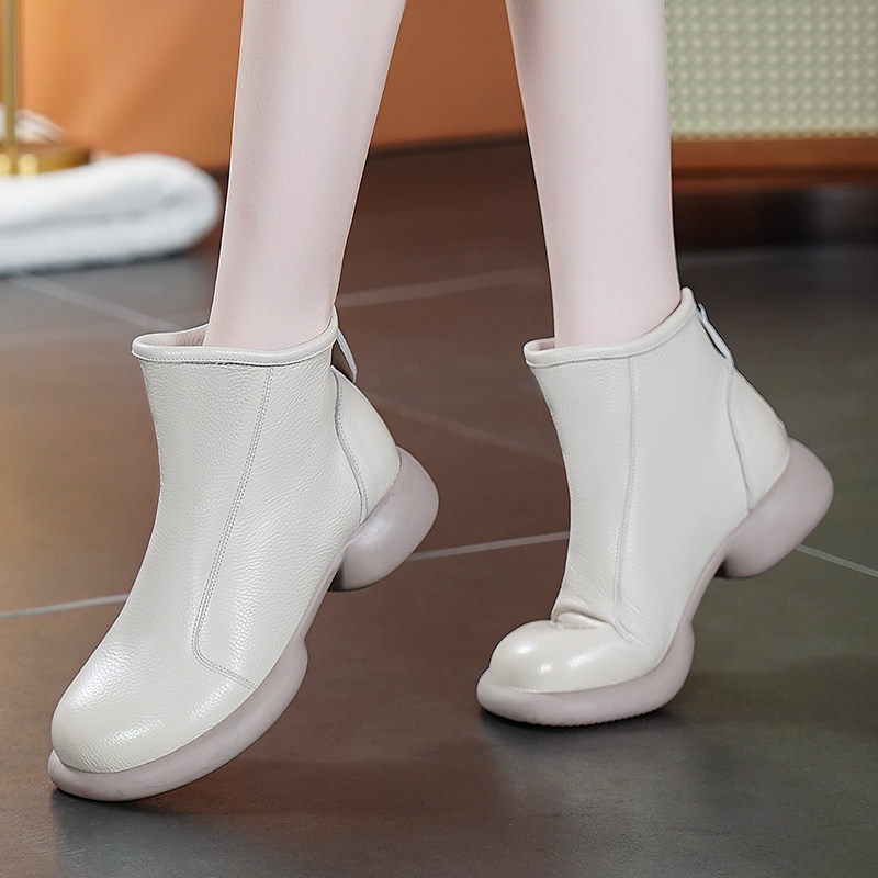 头层牛皮女靴秋冬真皮软底短靴
