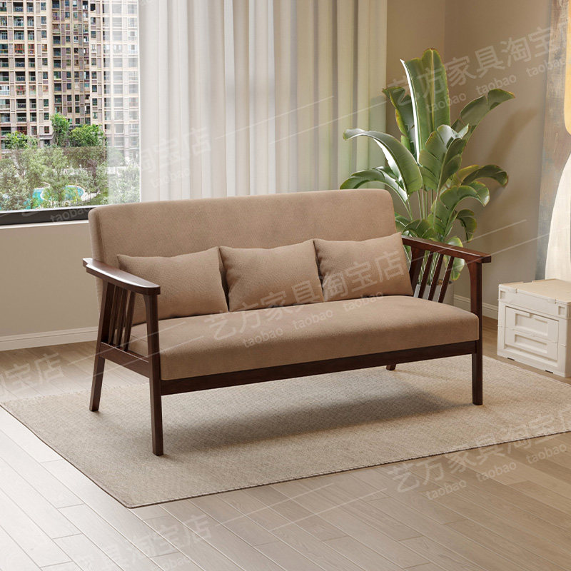 客厅小户型小沙发简约现代出租房双人沙发卧室小型实木北欧简易椅