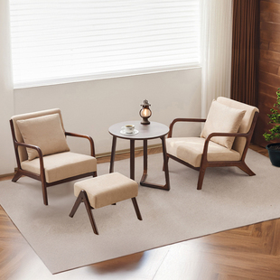 新中式单人沙发椅阳台休闲椅子轻奢高端接待桌椅客厅单椅阅读椅