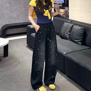 誉格春季镶钻渐变阔腿拖地女裤