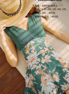 奥凯莱专柜正品女士泳衣大码胖mm遮肉显瘦连体游泳衣女无钢托泳装