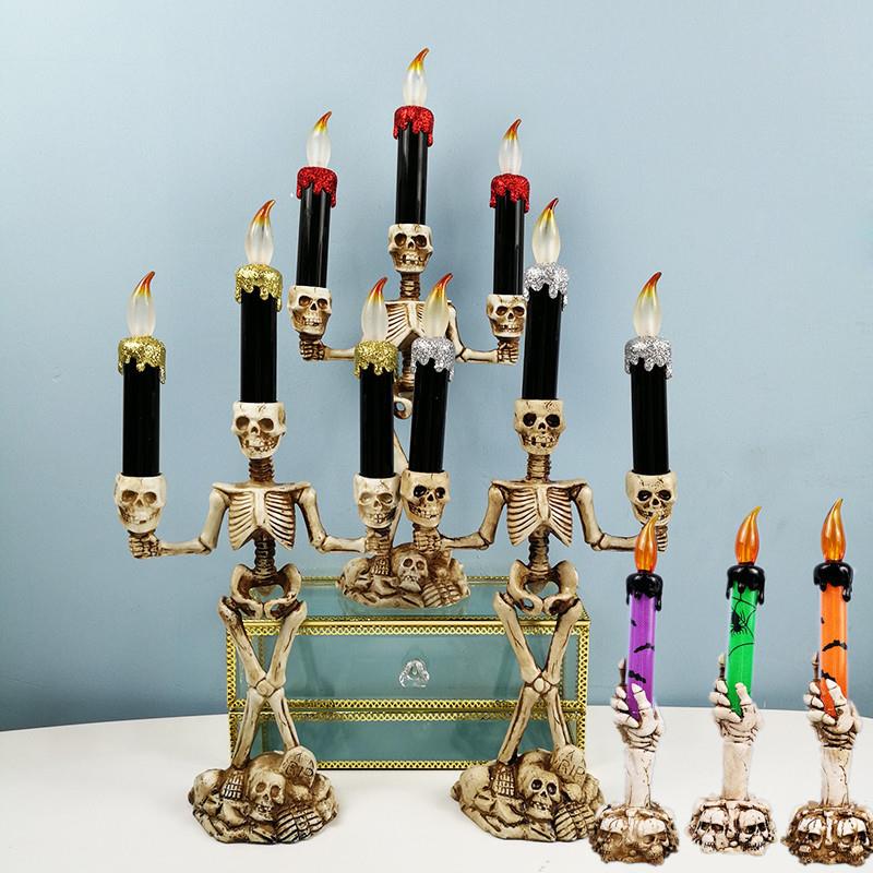 Halloween candlestick Scary LED candle light skull decoratio
