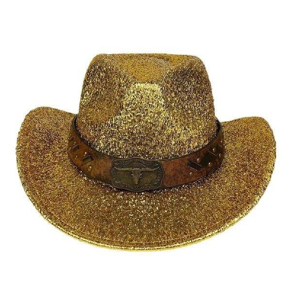 Funny Gold Halloween Hat Western Denim Fancy Cowgirl Cowboy