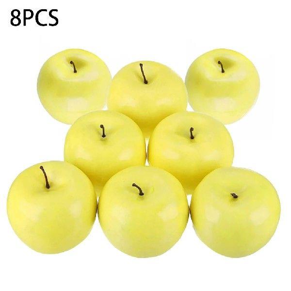 8Pcs Yellow Artificial Apples Fake Fruit Lifelike Apples