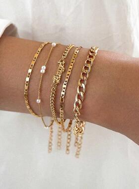 5Pcs Trendy Chain Bracelet Set For Women Angel Letter Gold S
