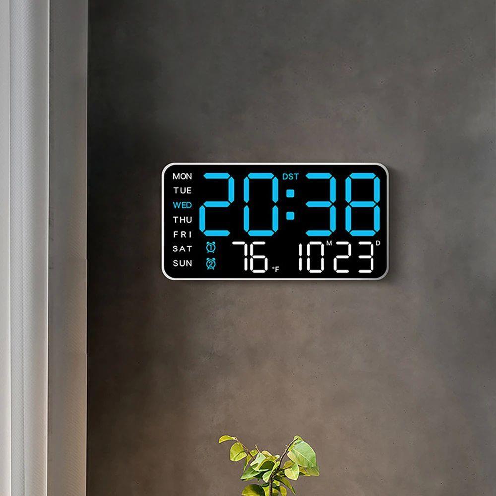 Large Digital Wall Clock Week Date Temperature Display Voice