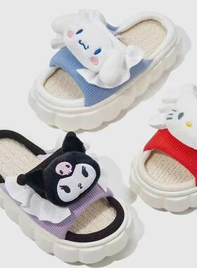 Sanrio Linen Slippers Hello Kittys Kuromi Cute Student Autu