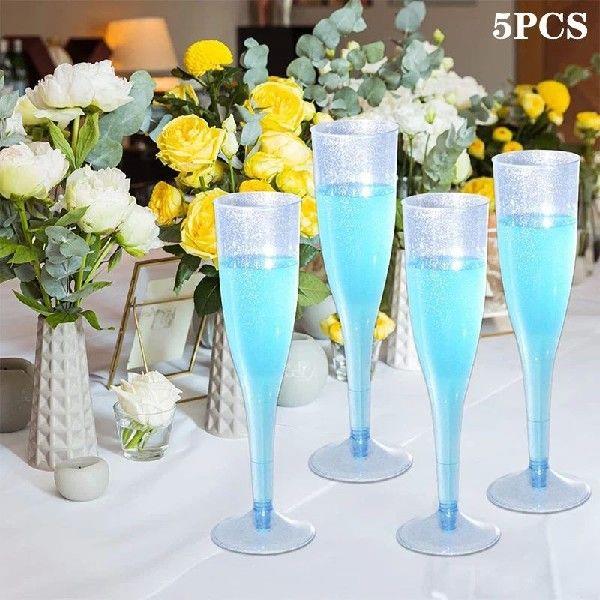 5Pcs Purple Blue Champagne Cup Disposable Plastic Flutes