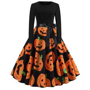 Fancy Pumpkin Halloween Womens Dress Party Vintage Costume