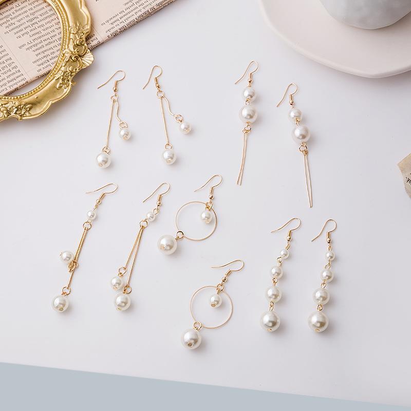 New Internet Celebrity Pearl Long Tassel Earrings Ins Round