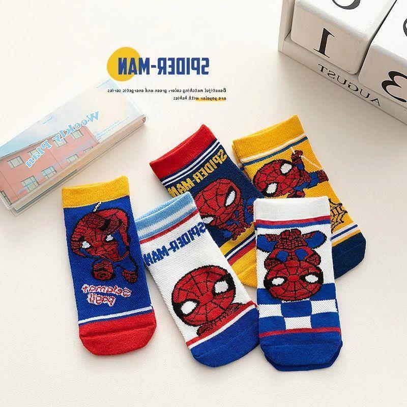 5 Pairs Children Socks Spiderman Anime Kids Boys Short Sock