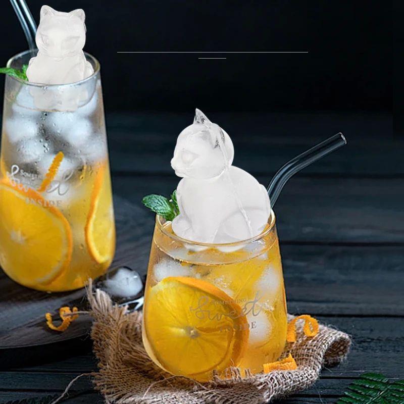 3D Cute Cat Ice Cube Molds 4 Holes Silicone Ice Cube Tray An