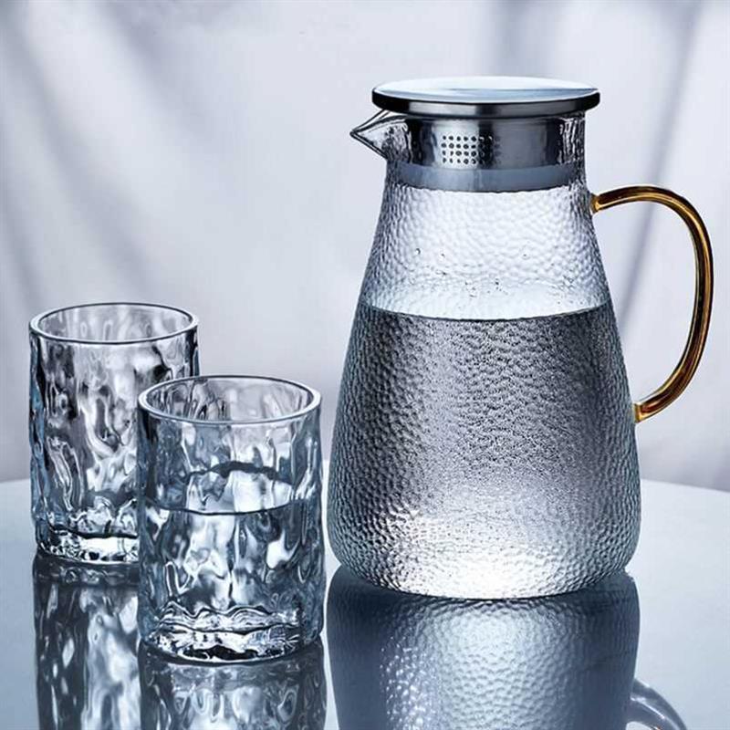 heasistin Glass Jug with Lid Ice Tea Water wine cup set