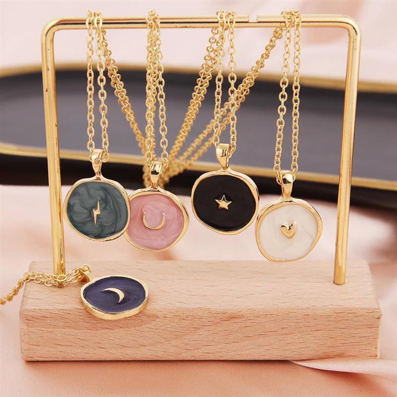 Colorful Moon Star Lightning Pendant Necklaces For Women Gir