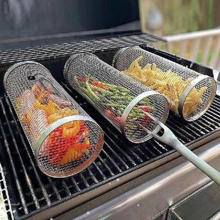 BBQ Basket Wire Outdoor Cylinder Steel Mesh Grill Stainless