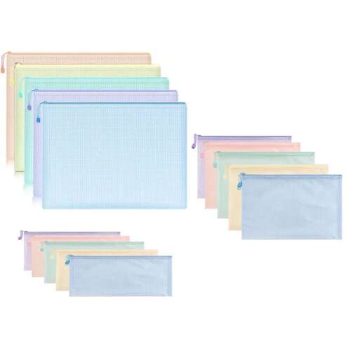 5pcs Mesh Zipper Pouch Document Bag Waterproof Zip File Fold