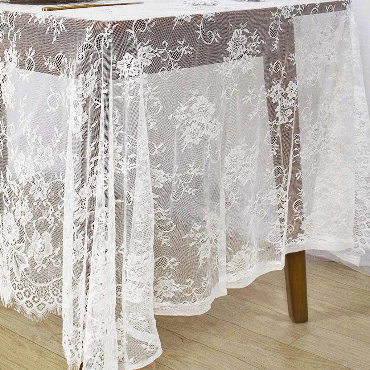 Rustic Wedding White Lace Tablecloth Embroidered Reception
