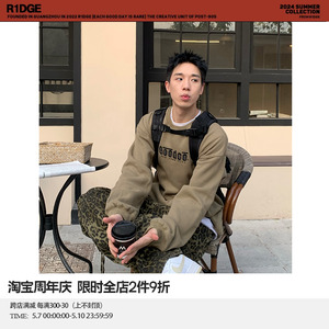 R1DGE美式复古加绒卫衣男女情侣冬季新款保暖潮牌印花套头上衣