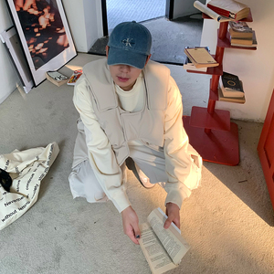 R1DGE 美式复古秋冬拼接夹棉马甲机能风无袖棉服高街潮牌背心上衣