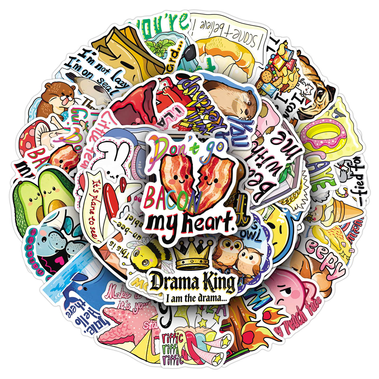 50张趣味英文双关语贴纸幽默卡通涂鸦防水装饰吉他滑板摩托车贴纸
