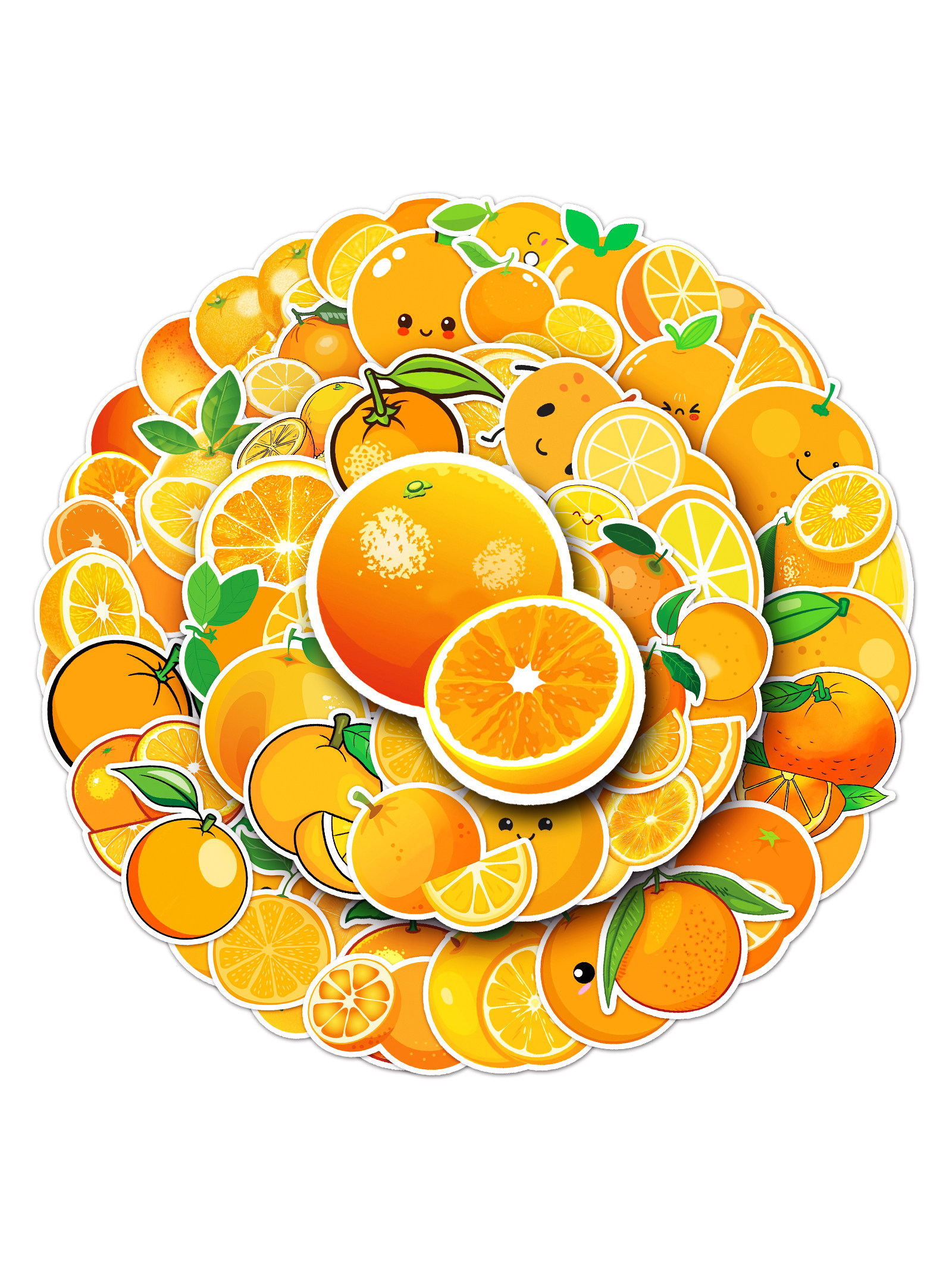 50张橙子卡通水果儿童贴纸创意可爱diy手机壳手账本咕卡素材防水