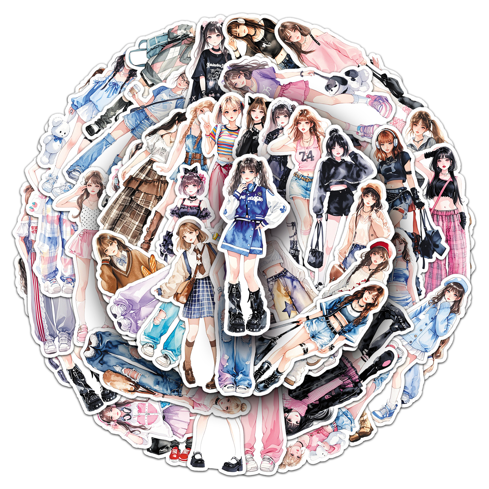 50张个性少女穿搭贴纸高颜值甜酷装饰防水平板电脑文具行李箱贴纸