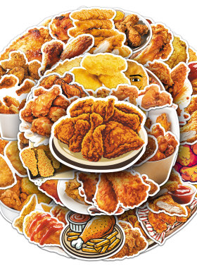 50张炸鸡贴纸薯条鸡翅全家桶美食涂鸦装饰防水电脑玻璃手机壳贴纸