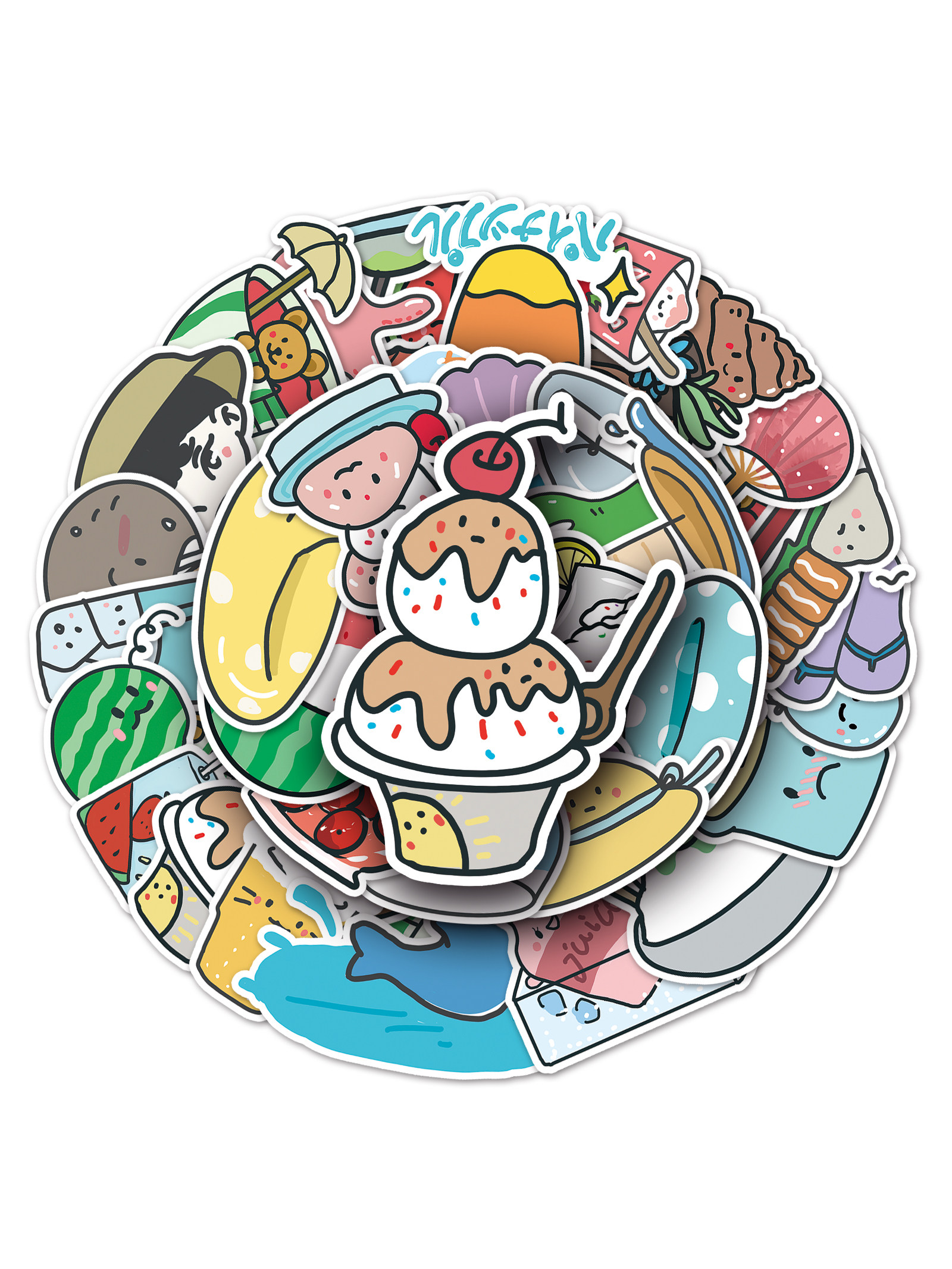 50张卡通夏日原创不侵权手绘贴纸ins风小清新diy手机壳防水贴纸