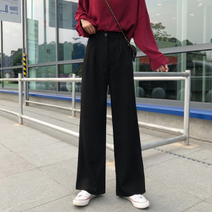 垂感阔腿裤女秋冬加绒新款高腰宽松拖地裤子韩版超火cec直筒长裤
