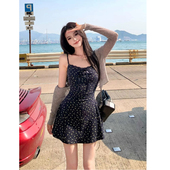 初夏法式 小个子气质掐腰包臀短裙 蓝色碎花吊带连衣裙子女2026新款