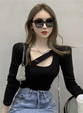 白色T恤打底衫女内搭小心机秋冬设计感小众别致短款长袖紧身上衣