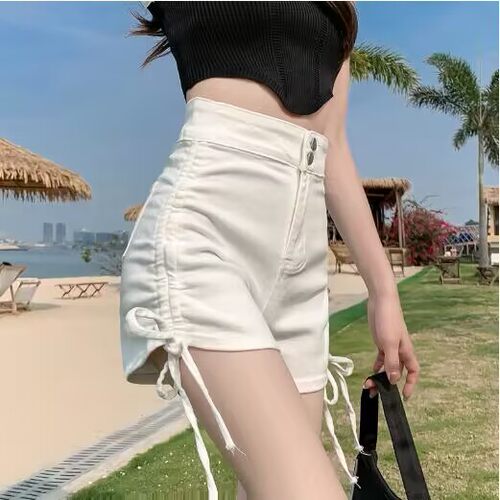 高腰抽绳超短裤女夏季热裤美式