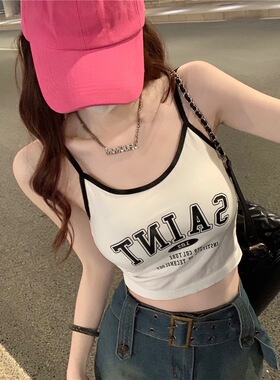 白色字母吊带小背心女夏季辣妹露背性感修身无袖短款内搭上衣外穿
