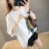 Длинная комфортная брендовая футболка, средней длины, 2022, свободный крой, короткий рукав, в корейском стиле