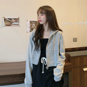 外套女潮ins短款 2026春秋新款 上衣 长袖 连帽卫衣开衫 宽松韩版 薄款