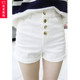 弹力单排扣高腰短裤 女夏装 休闲紧身显瘦白色超短裤 复古大码 热裤 潮